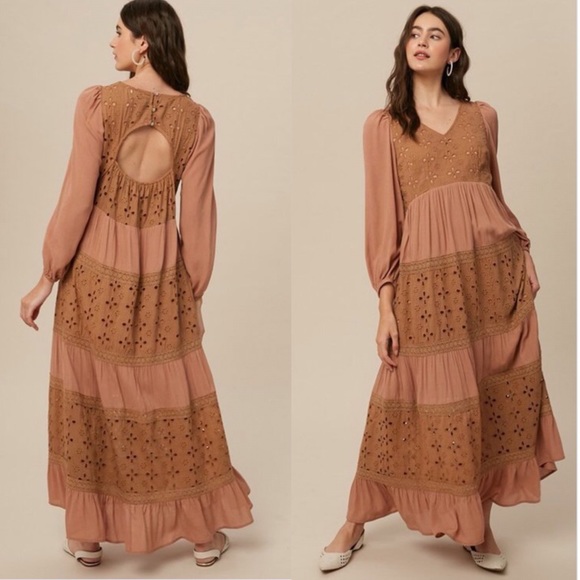 NEW Blissfully Boho Cut-out Eyelet Lace Maxi Dress - Picture 11 of 14